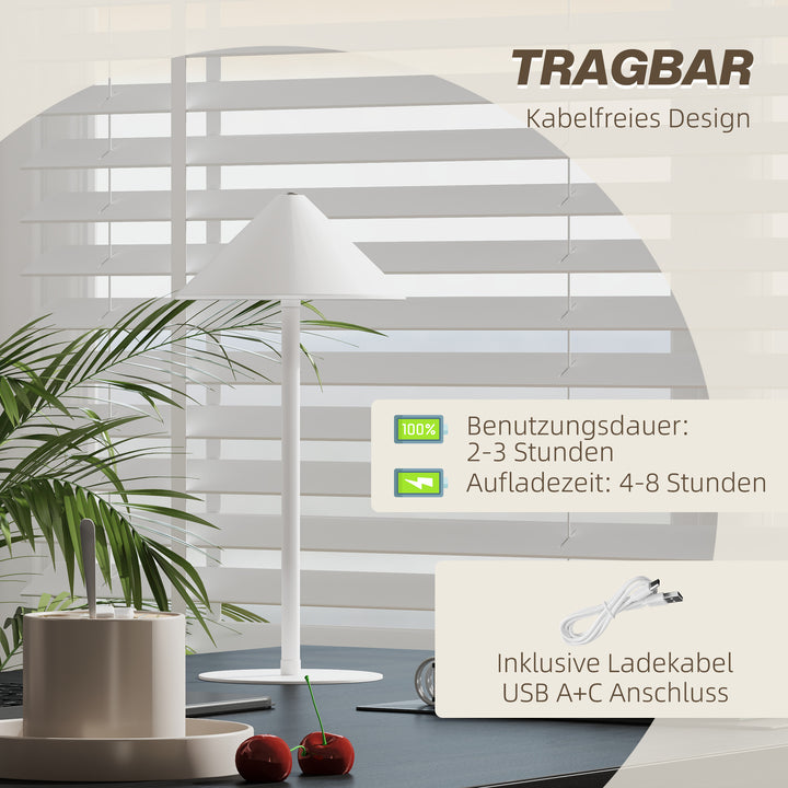 Led-bordlampe med usb-kabel, berøringsafbryder, metal, genopladelig, hvid