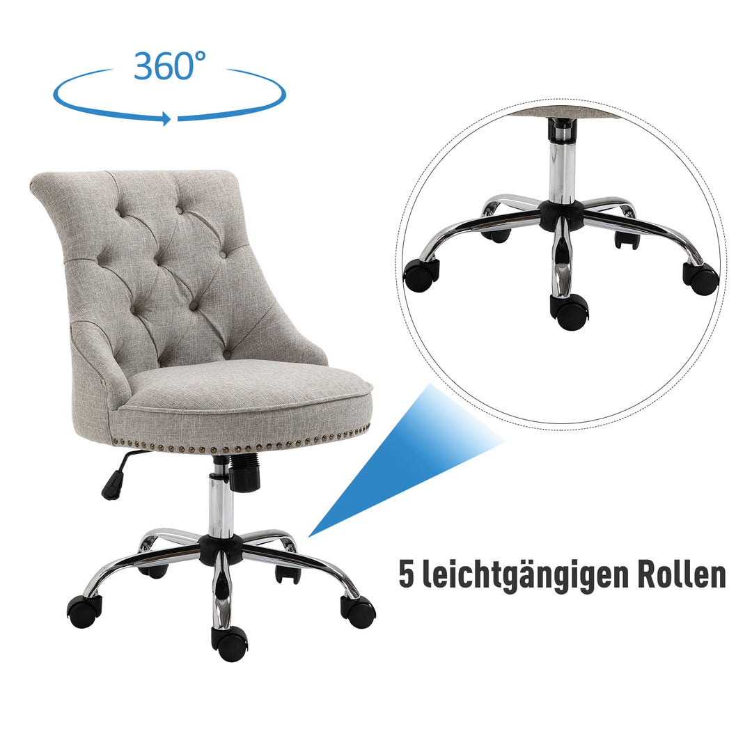 Drejestol med hjul polstret executive-stol 360° drejelig 150 kg belastningsevne højdejusterbar hørmetal lysegrå 54 x 65,5 x (84-91) cm