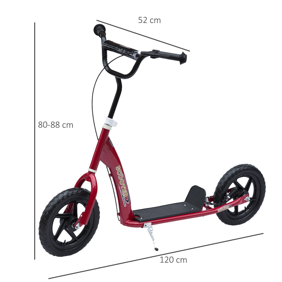 Børneløbehjul med bagbremse, løbehjul, 12 tommer løbehjul, city scooter til børn, kickboard, højdejusterbart, stål, EVA, rød, 120 x 52 x 80-88 cm