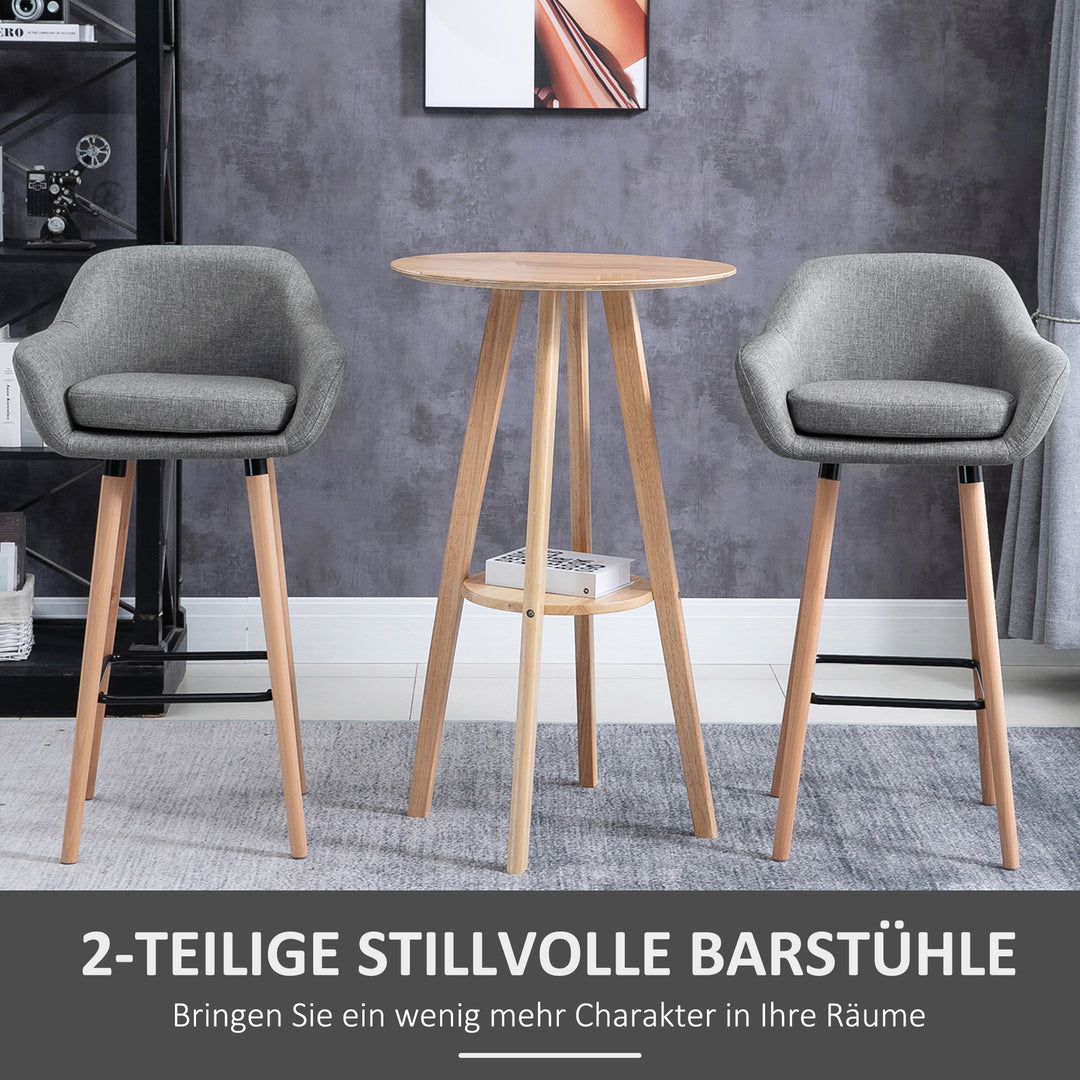 Sæt med 2 barstole, inklusive fodstøtte, massivt træ, 55 cm x 48 cm x 100 cm, grå
