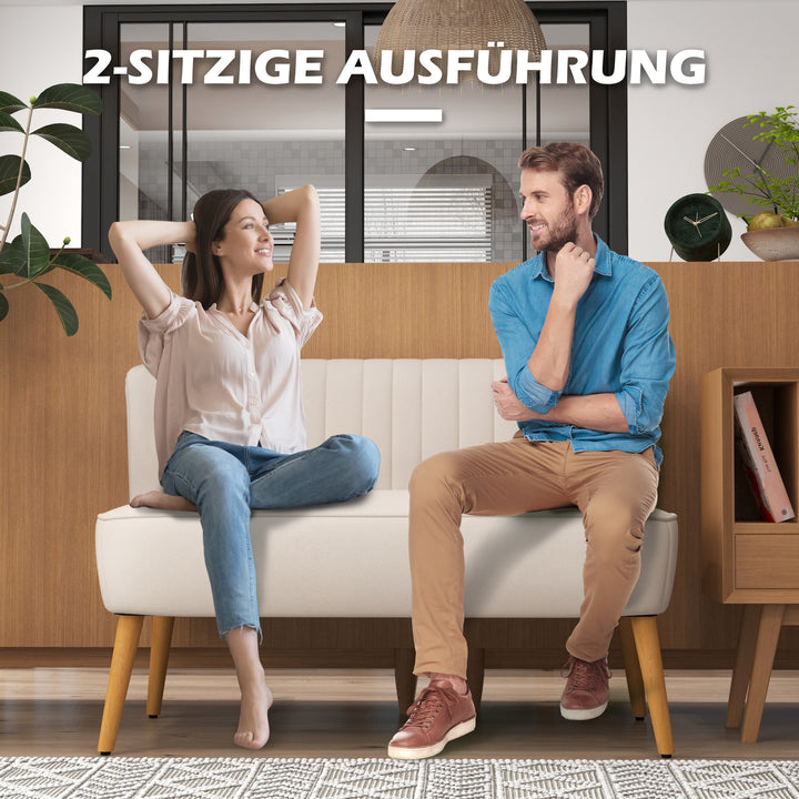 Retro design 2-personers sofa, træben, 117 cm x 56,5 cm x 77 cm, cremehvid