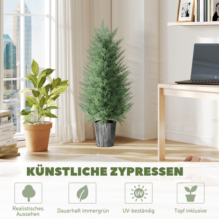 Sæt med 2 store kunstige cypresser, 90 cm, kunstige planter, kunstige plastikplanter i potter 15 x 15 x 90 cm, grønne