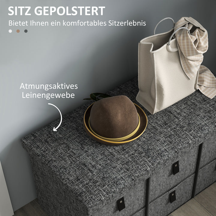Polstret skobænk, 6 skorum, mdf-stel, linnedlook, grå