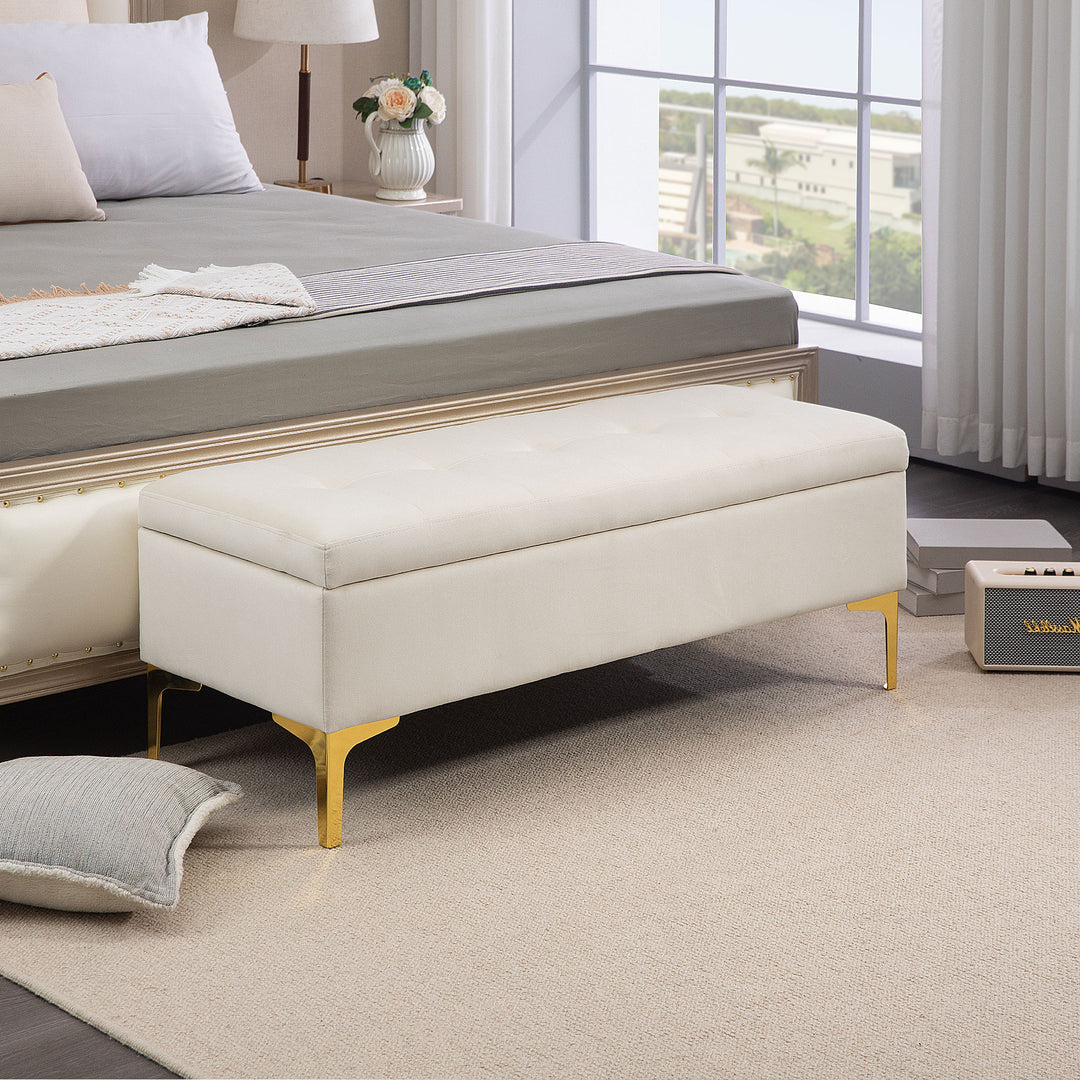 Bænk med opbevaringsplads, lasteevne op til 120 kg, 120 x 44 x 44,5 cm, beige