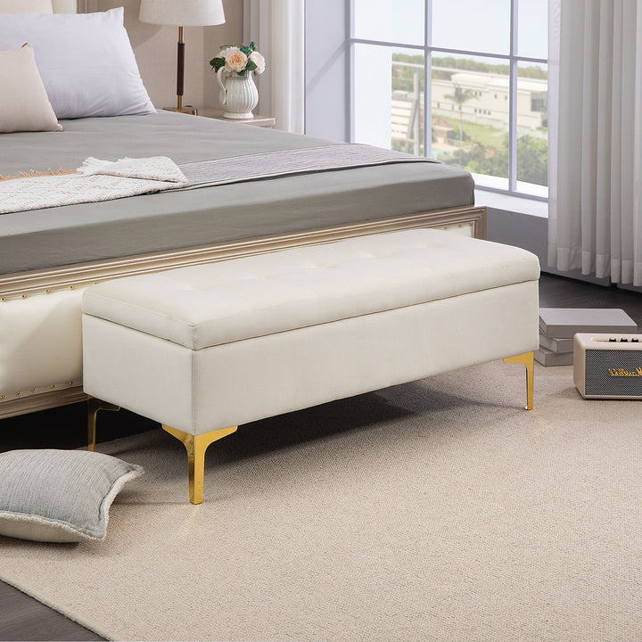 Bænk med opbevaringsplads, lasteevne op til 120 kg, 120 x 44 x 44,5 cm, beige