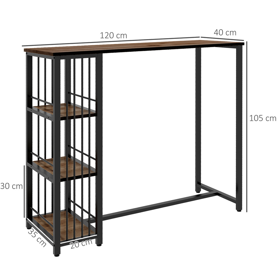 Barbord, ståbord, køkkenbord, industrielt design, 3 hylder, 120 x 40 x 105 cm; Sort + Brun