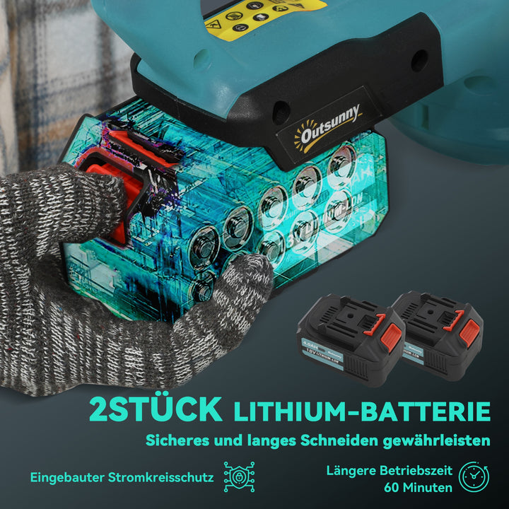 Elektrisk hækkeklipper, batteridrevet, elektrisk hækkeklipper med 51 cm klippelængde, motor, batteri, blå