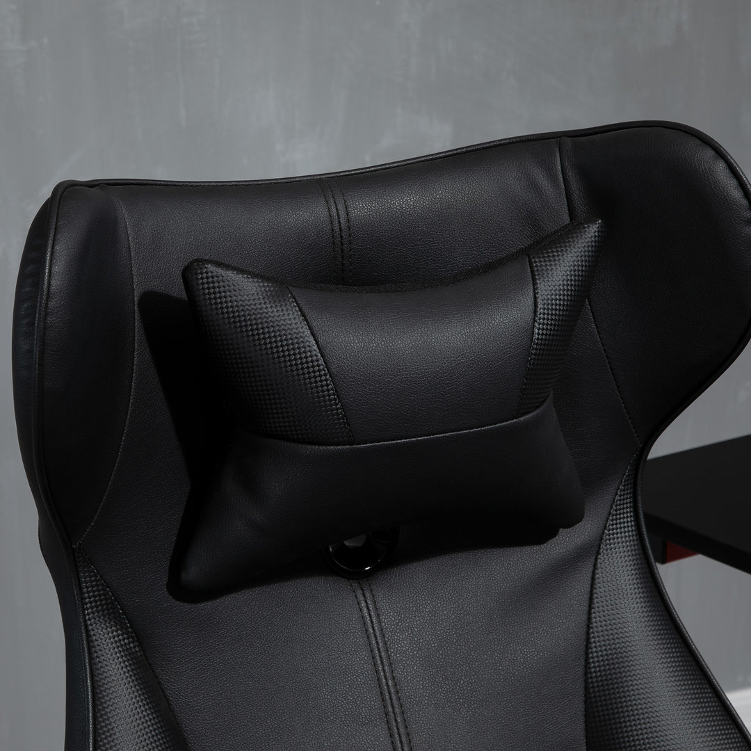 Gaming chair, gyngefunktion, lændehynde, højdejusterbar, kunstlæder, 67x71x112 cm, sort