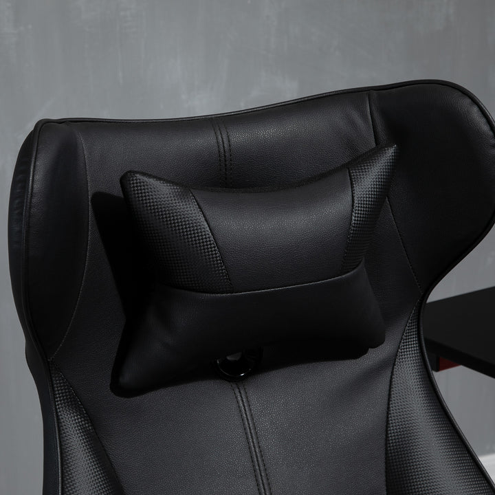 Gaming chair, gyngefunktion, lændehynde, højdejusterbar, kunstlæder, 67x71x112 cm, sort