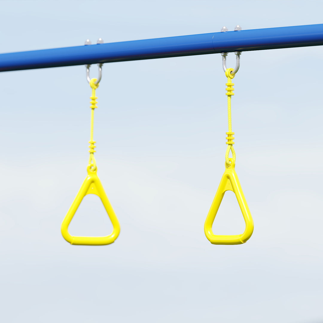 Gyngesæt op til 150 kg, 3-i-1 børnegyngesæt med klassisk gynge, gymnastikringe, stågynge, 285x160x181 cm
