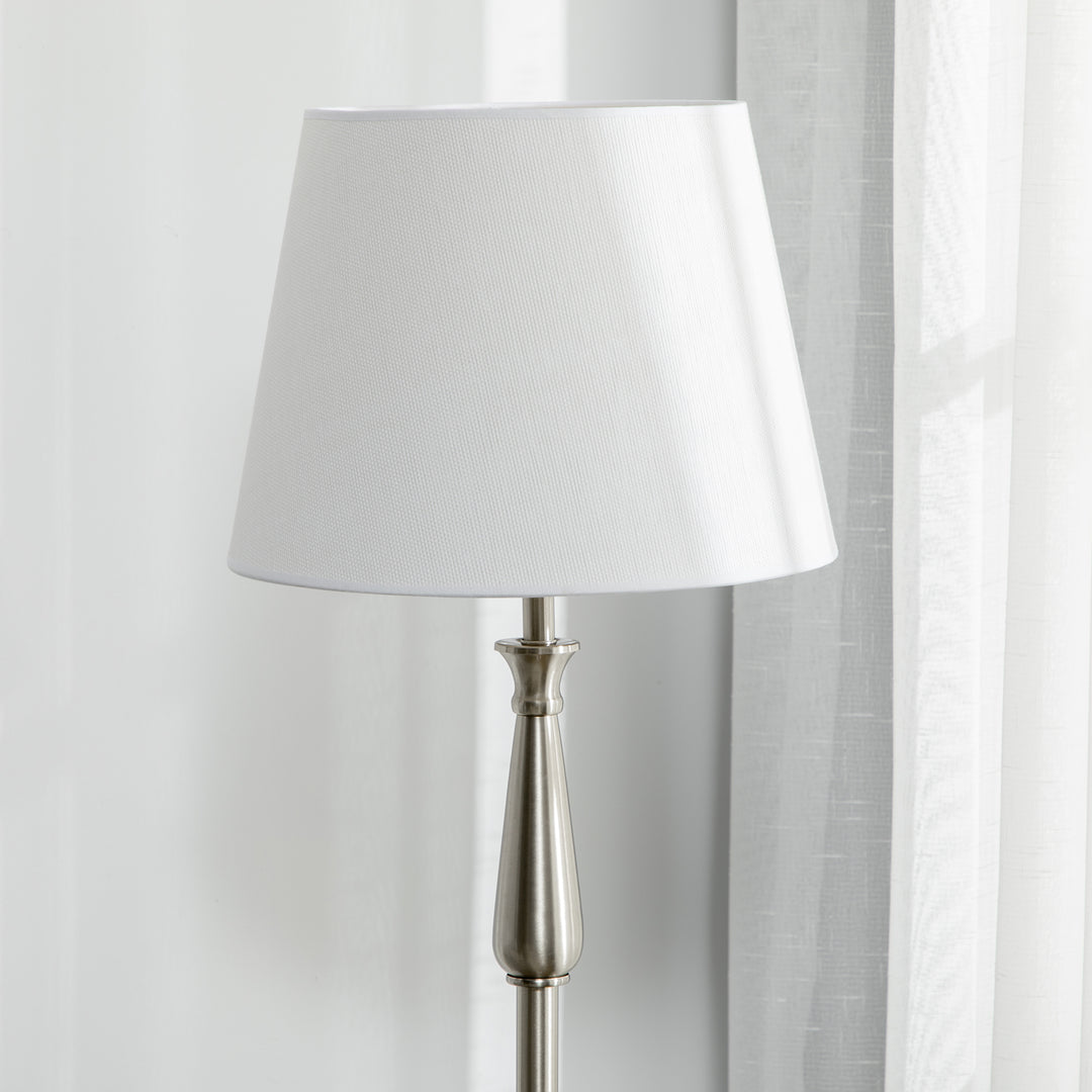 3-Delt lampesæt i vintage design, 2 bordlamper, 1 gulvlampe, 35,5 cm x 35,5 cm x 146 cm, sølv + hvid