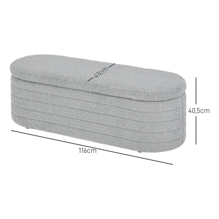 Sengebænk, opbevaringsplads, teddy fleece, 116x41x40,5cm, lysegrå