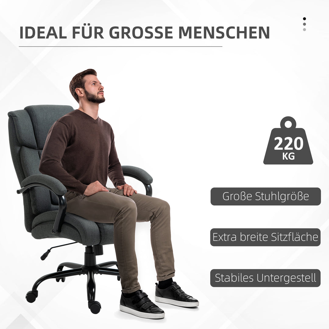 Kontorstol, ergonomisk skrivebordsstol, drejestol med polstrede armlæn, bæreevne op til 220 kg, grå