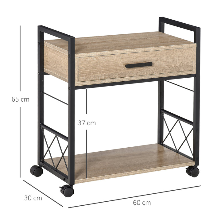 Sidebord serveringsvogn med hjul køkkenvogn sofabord med skuffe opbevaring skænk flytbar spånplade naturlig 60 x 30 x 65 cm