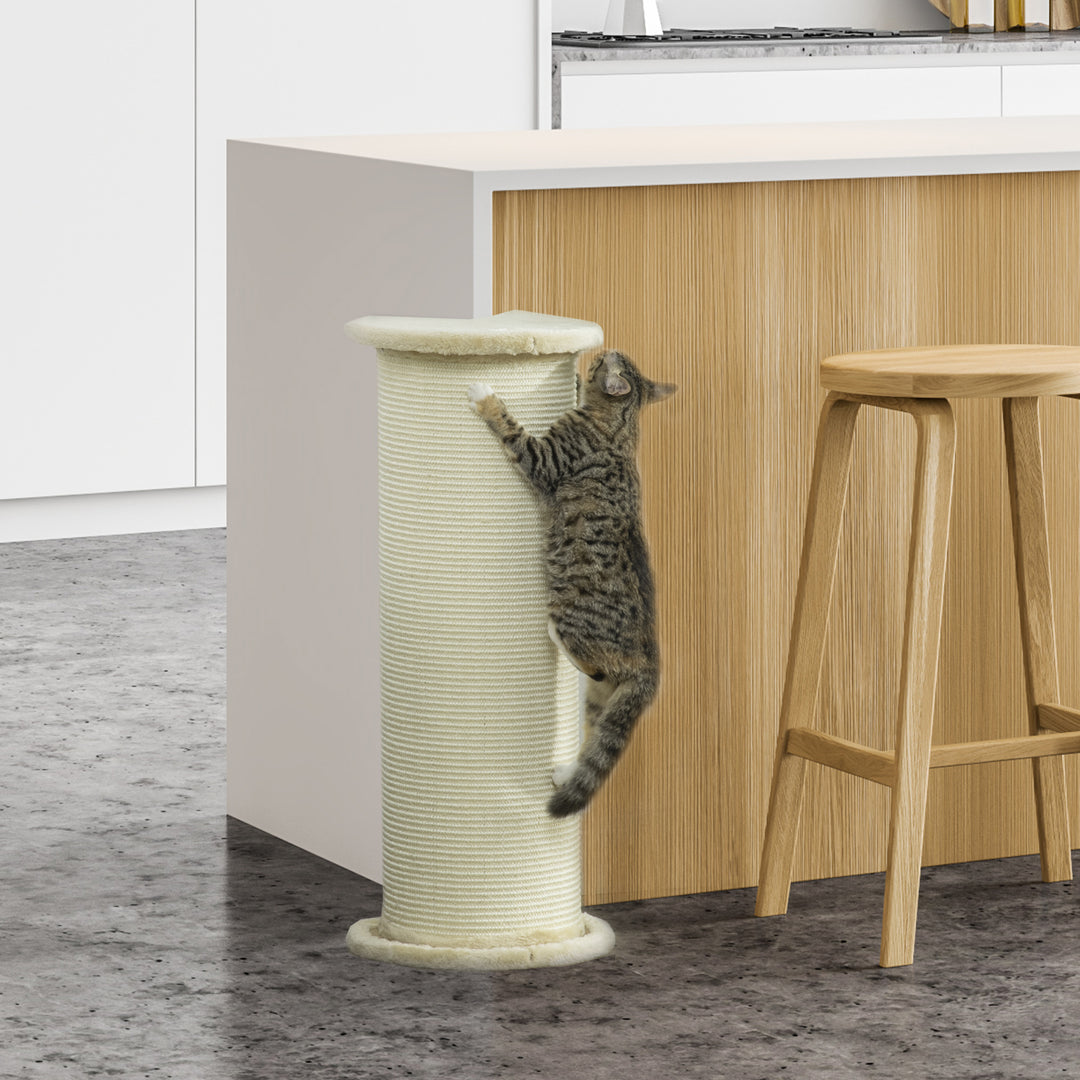 Kradsebræt til katte, hjørnedesign, pladsbesparende, 35 cm x 35 cm x 85 cm, cremehvid
