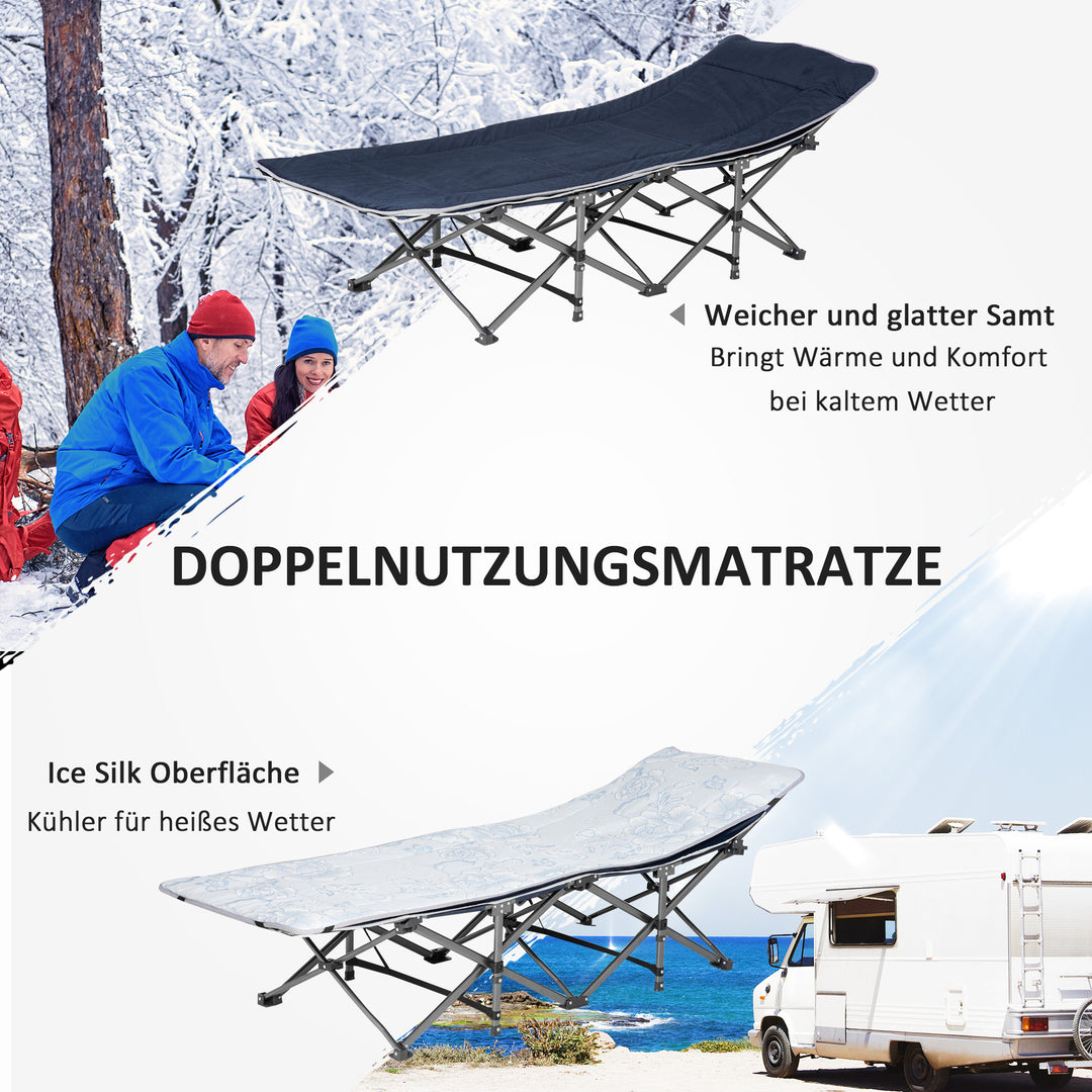 Campingseng, foldbar feltseng med pude, 188 x 64,5 x 53 cm, mørkeblå
