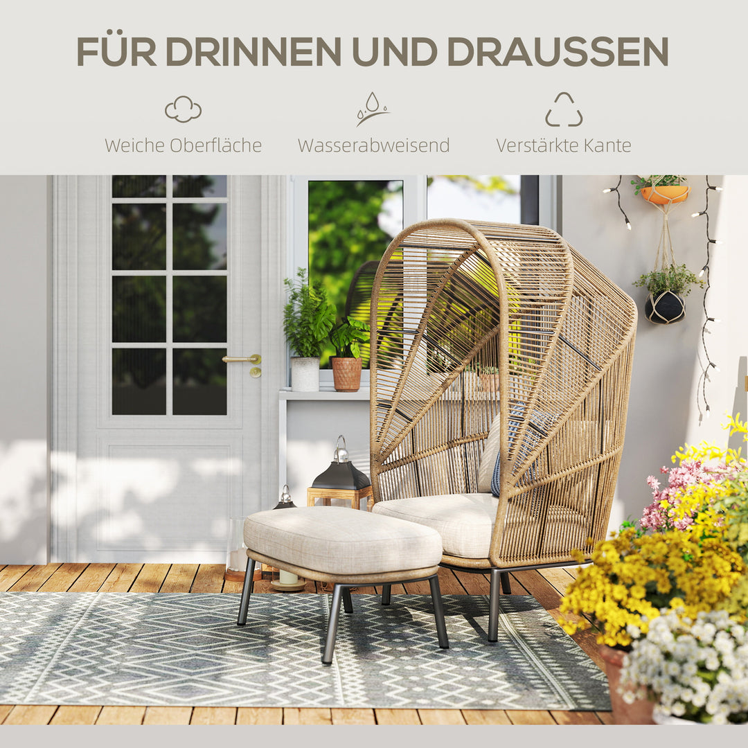 Indendørs/udendørs tæppe, boho design, nem rengøring, grå