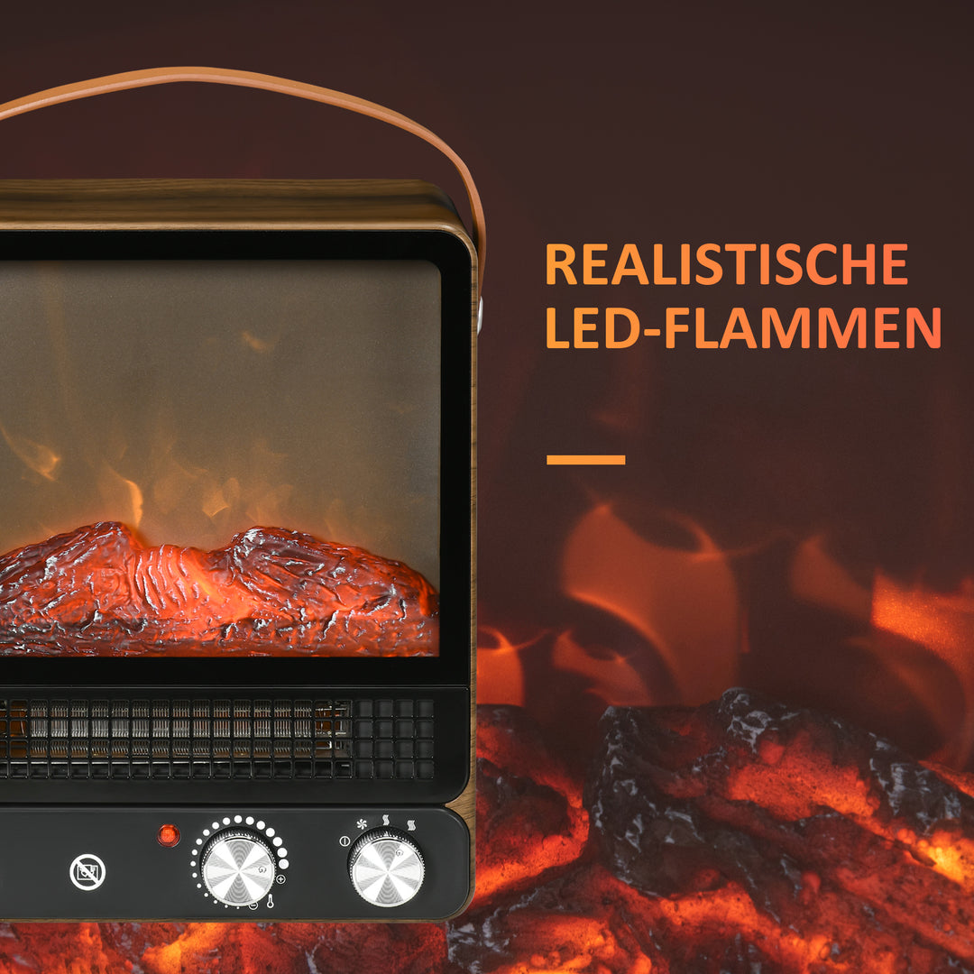 Elektrisk pejs, realistisk ild, 2 opvarmningstilstande op til 50°c, overophedningsbeskyttelse, valnøddefinish, 30,3 x 17,5 x 37,4 cm