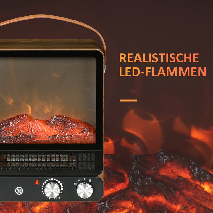 Elektrisk pejs, realistisk ild, 2 opvarmningstilstande op til 50°c, overophedningsbeskyttelse, valnøddefinish, 30,3 x 17,5 x 37,4 cm