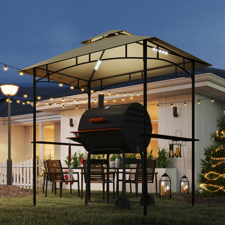 Bbq-pavillon med led 240 x 150 x 258 cm vandafvisende flammehæmmende havepavillon med dobbeltlagstag