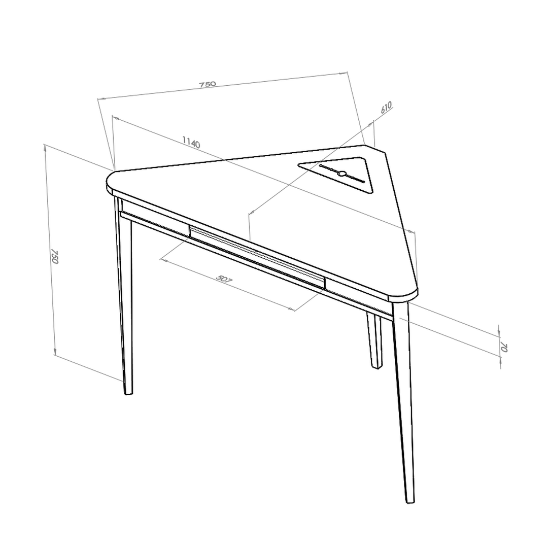 Måldiagram for gult ASHME hjørneskrivebord
