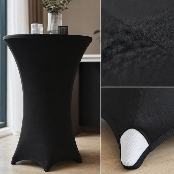 Detalje af sort polyester- og elastanstof
