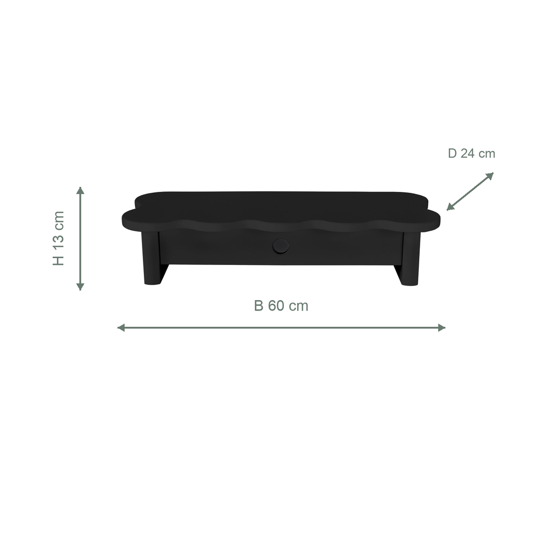 Måldiagram for monitorskærmstativ i sort MDF