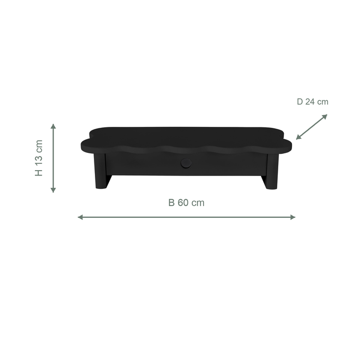 Måldiagram for monitorskærmstativ i sort MDF