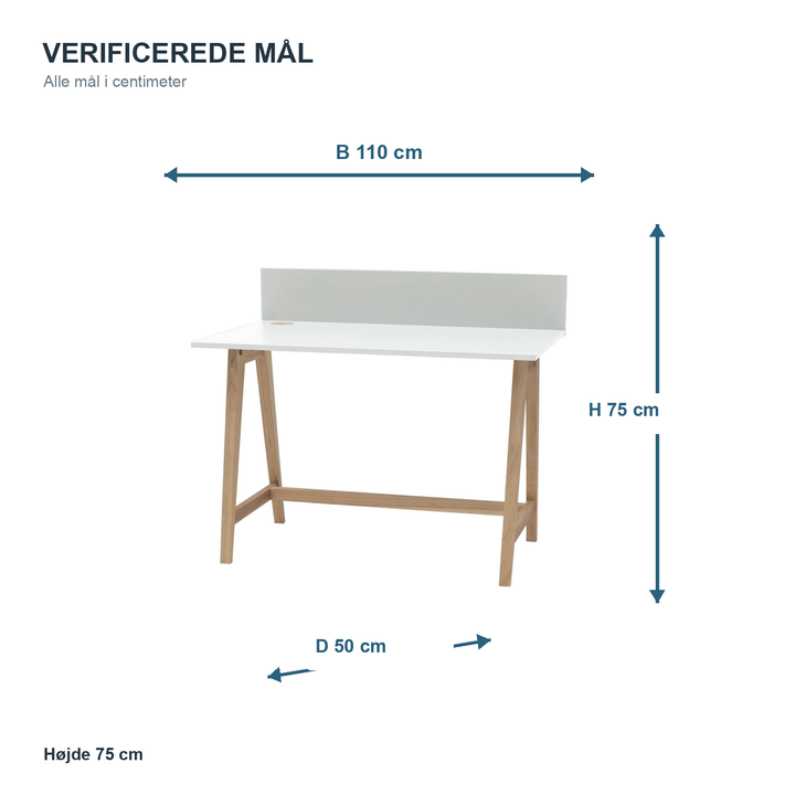 Måldiagram for LUKA skrivebord 110 x 50 cm