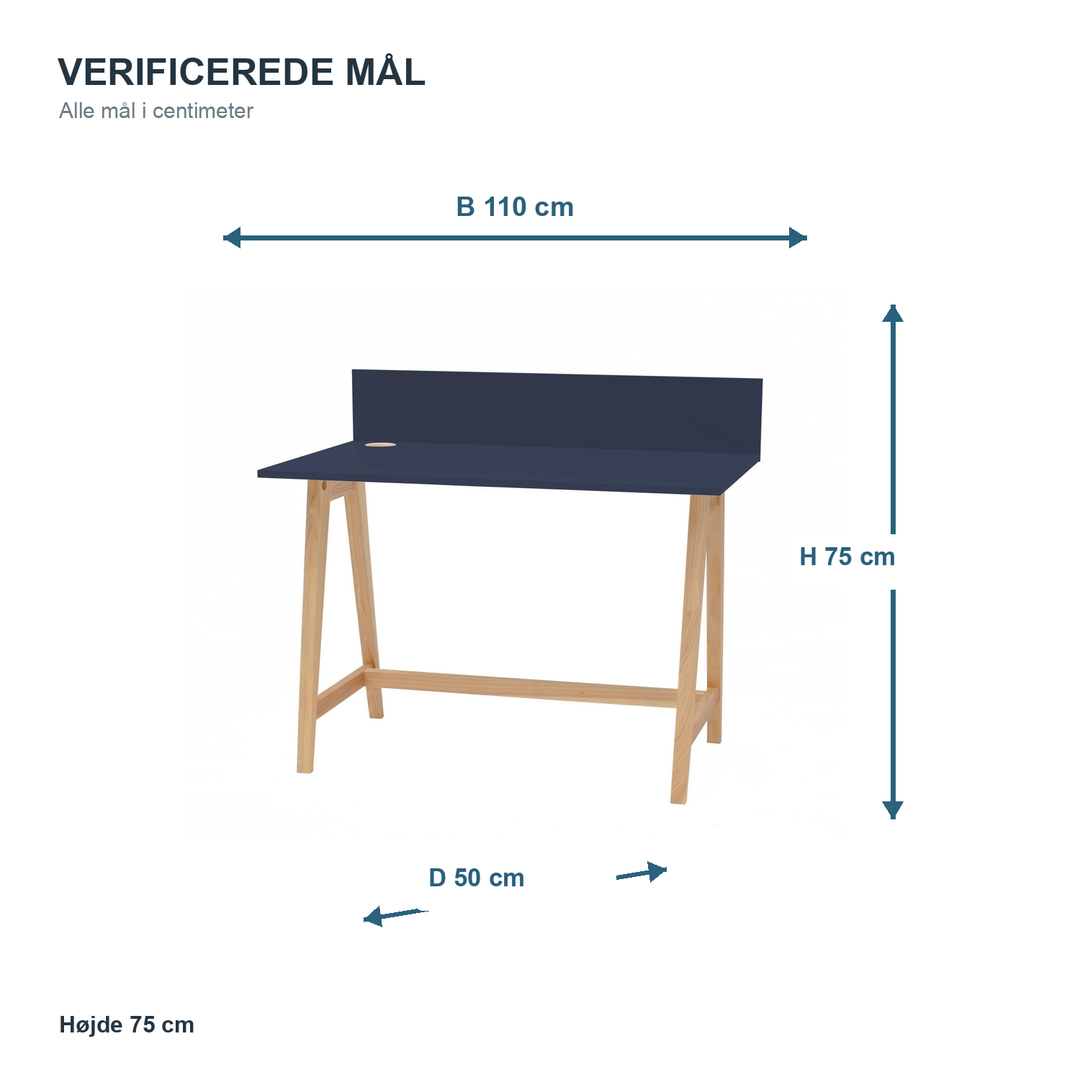 Måldiagram for LUKA skrivebord 110 x 50 cm