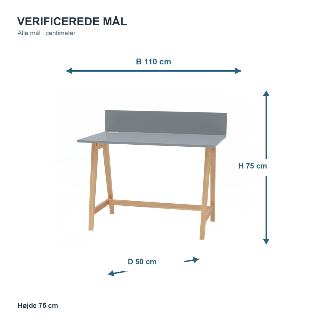 Måldiagram for LUKA skrivebord 110 x 50 cm