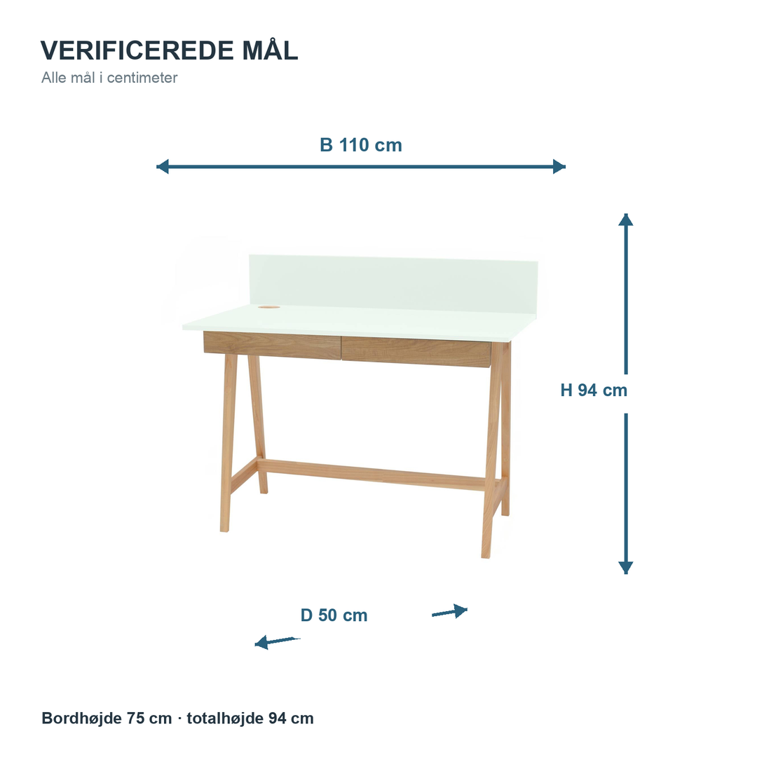 Måldiagram for LUKA skrivebord 110 x 50 cm