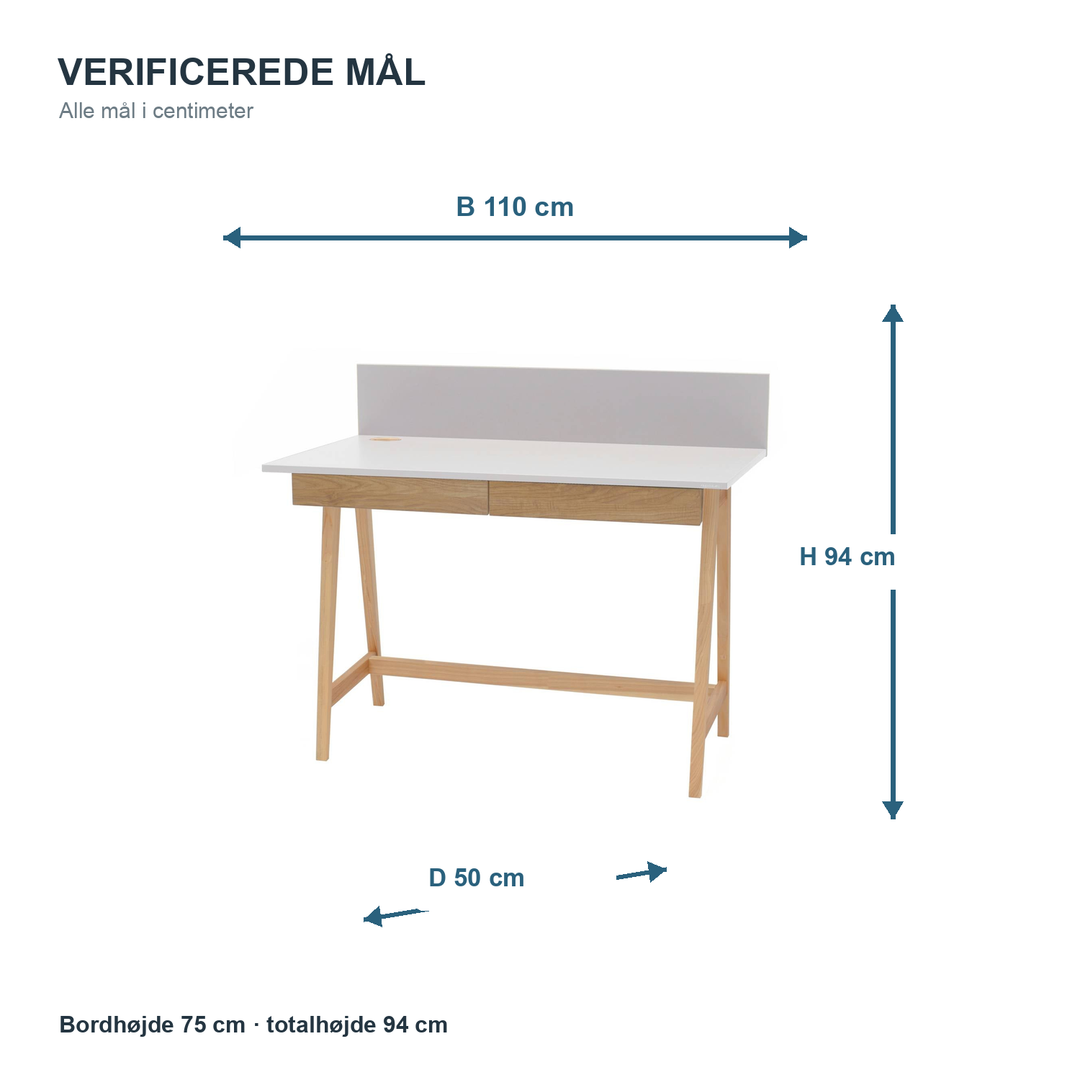 Måldiagram for LUKA skrivebord 110 x 50 cm