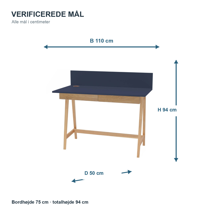 Måldiagram for LUKA skrivebord 110 x 50 cm