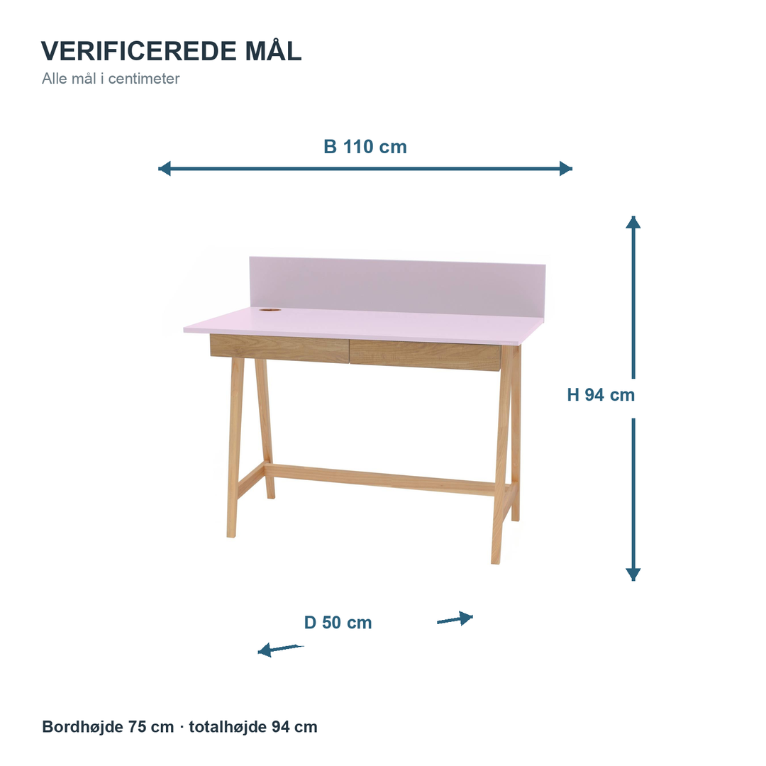 Måldiagram for LUKA skrivebord 110 x 50 cm