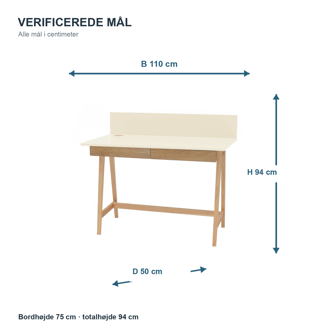 Måldiagram for LUKA skrivebord 110 x 50 cm