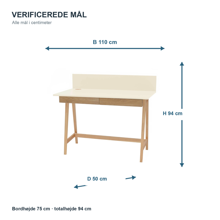 Måldiagram for LUKA skrivebord 110 x 50 cm