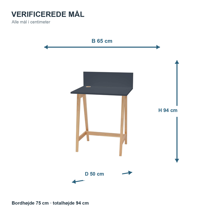 Måldiagram for LUKA-skrivebord på 65 x 50 cm