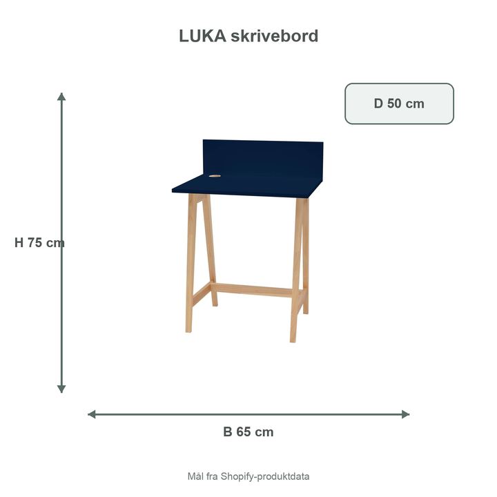 Måldiagram for LUKA-skrivebord på 65 x 50 cm