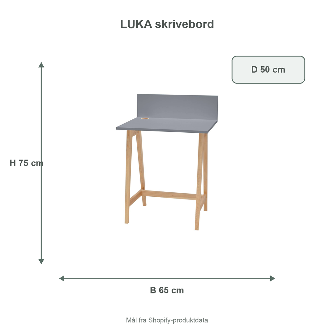 Måldiagram for LUKA-skrivebord på 65 x 50 cm
