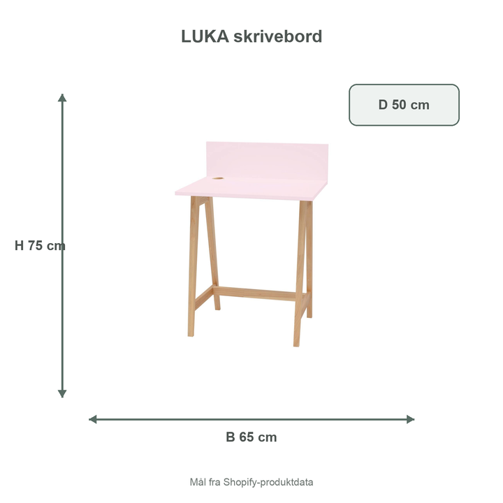 Måldiagram for LUKA-skrivebord på 65 x 50 cm
