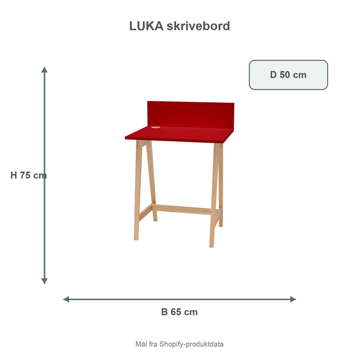 Måldiagram for LUKA-skrivebord på 65 x 50 cm