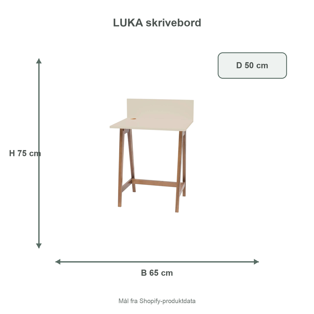 Måldiagram for LUKA-skrivebord på 65 x 50 cm