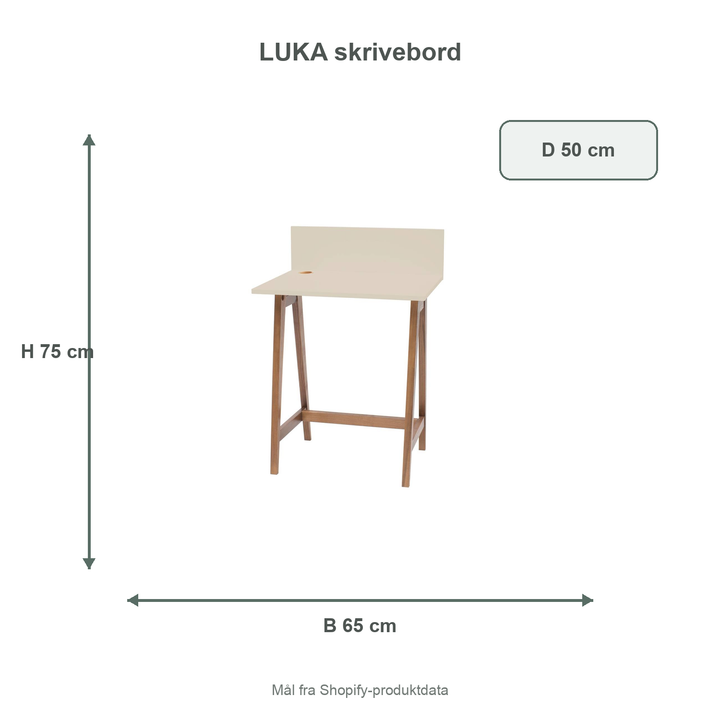 Måldiagram for LUKA-skrivebord på 65 x 50 cm