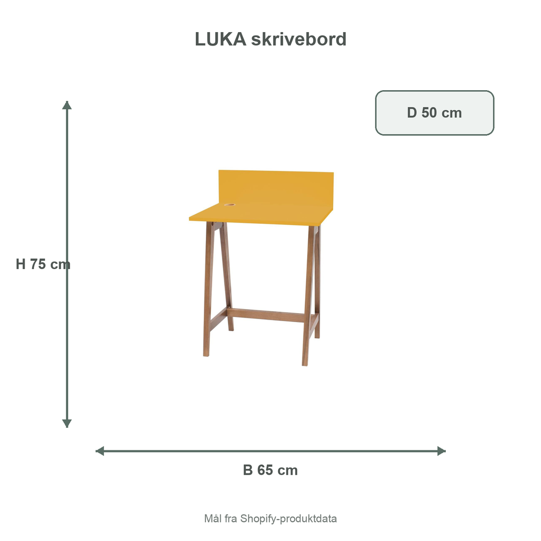 Måldiagram for LUKA-skrivebord på 65 x 50 cm
