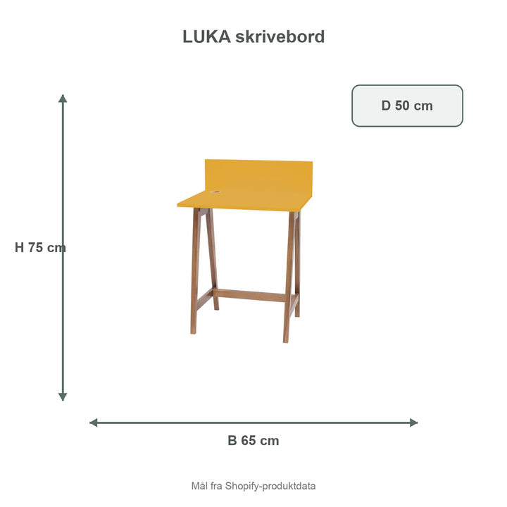 Måldiagram for LUKA-skrivebord på 65 x 50 cm