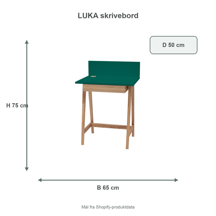 Måldiagram for LUKA-skrivebord på 65 x 50 cm