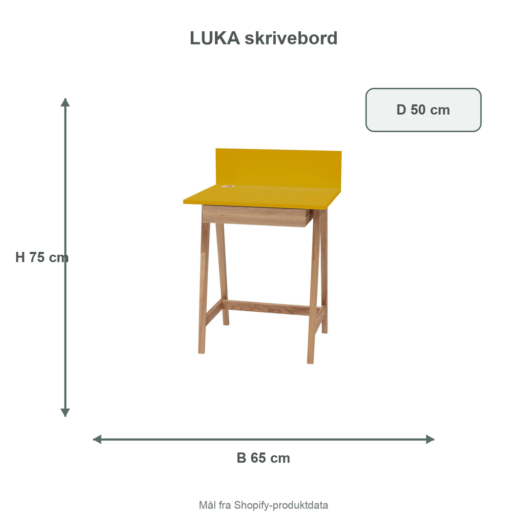 Måldiagram for LUKA-skrivebord på 65 x 50 cm