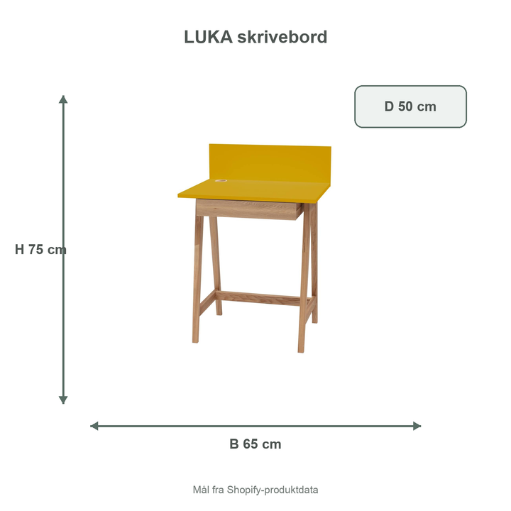 Måldiagram for LUKA-skrivebord på 65 x 50 cm