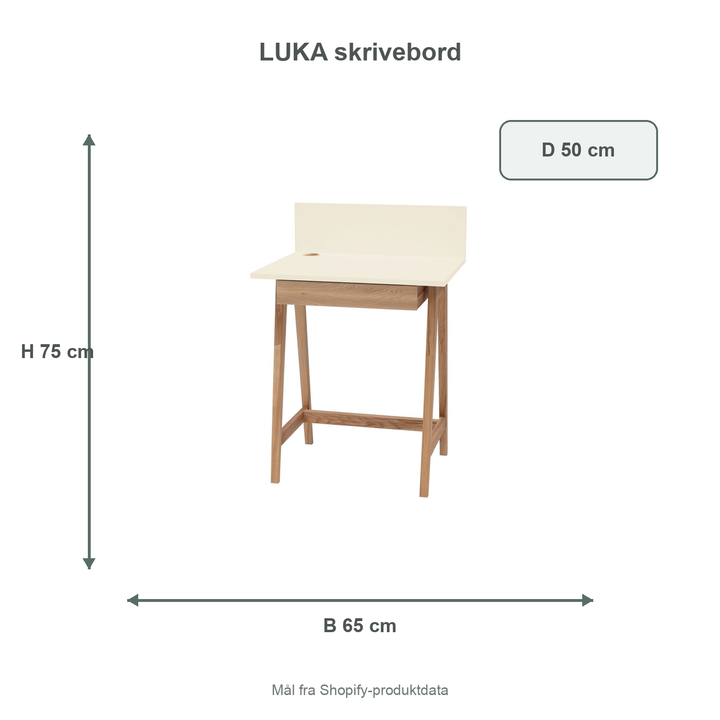 Måldiagram for LUKA-skrivebord på 65 x 50 cm